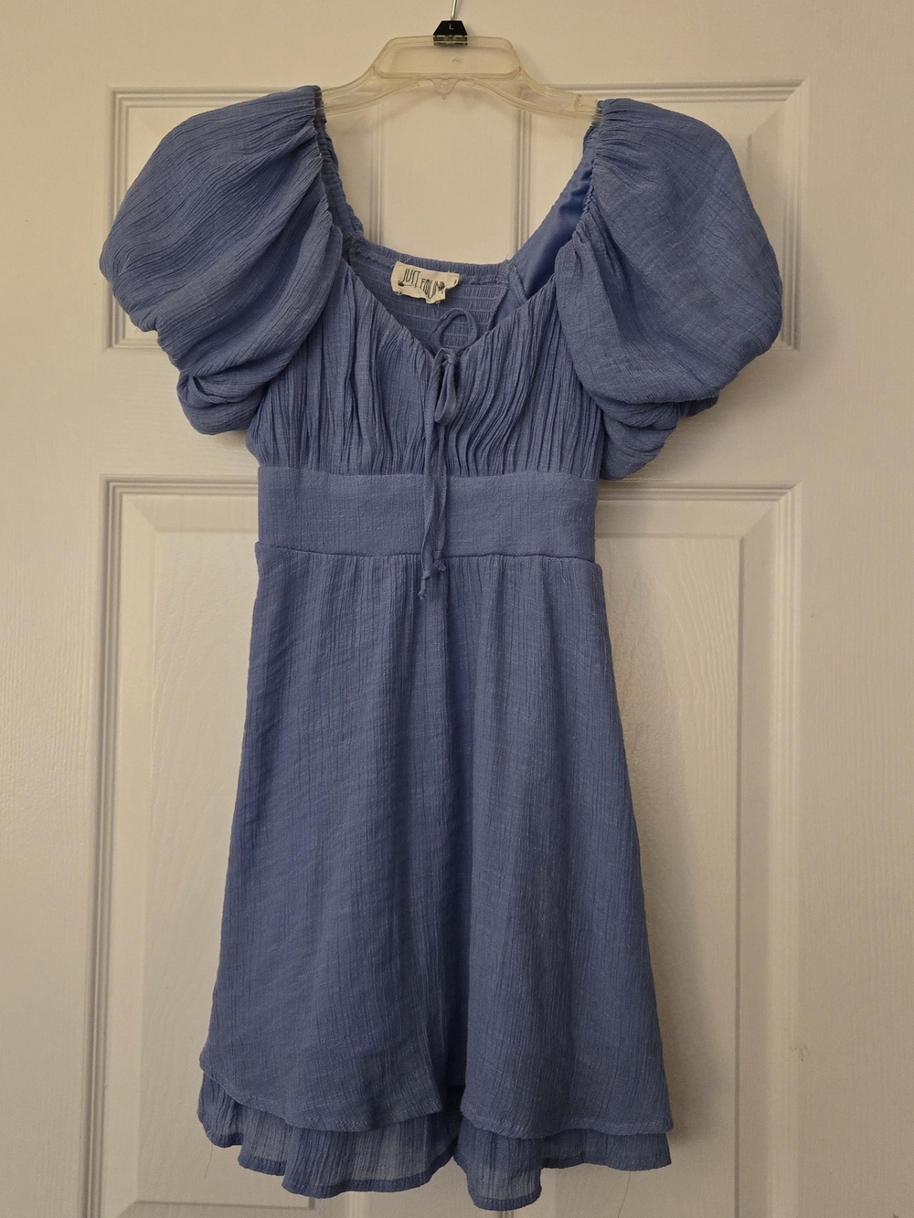 Girls Blue Puff Sleeve Mini Dress